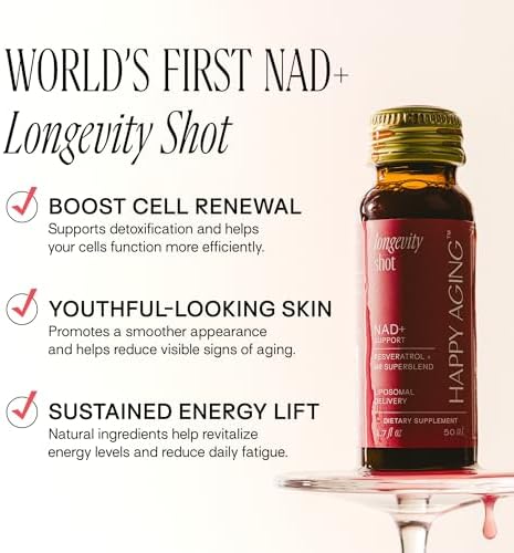Happy Aging Liquid NAD+ Resveratrol Supplement, NMN Alternative, Liposomal Nicotinamide Riboside & Antioxidants for Energy Support, Brain Health, Firm Skin, Twice Weekly Use, 30 Shots - Image 3