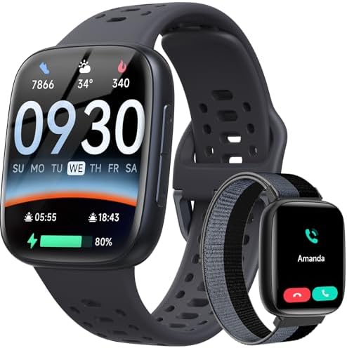Smart Watches for Men Android iPhone (2 Bands), 1.85" AMOLED Screen Smartwatch Fitness Tracker 3ATM Waterproof with Bluetooth Calls, AI Control, Heart Rate/SpO2/Sleep Monitor, 7 Days Battery by Fitpolo