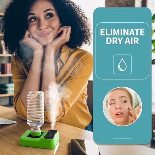 Travel Humidifier, Portable Humidifier for Plants, Bedroom, Office, Hotel or Car, Battery Operated Mini Cool Mist Humidifiers, Quiet 23dB, Auto-off, Night Light & BPA-Free, Grass-Green - Image 2
