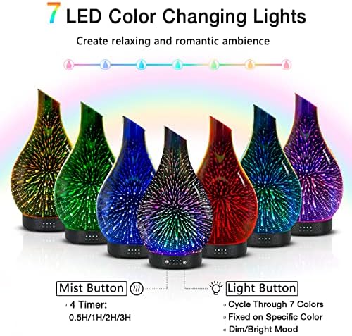 Aromatherapy Essential Oil Diffuser for Home- Art Glass Diffuser for Essential Oils with Waterless Auto Shut-Off 4 Timer 7 Colors LED Night Light for Home Office Decor Gifts for Women - Image 3