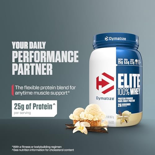 Dymatize Elite 100% Whey Protein Powder, L-Leucine, Quick Absorbing & Fast Digesting for Optimal Muscle Recovery, Gourmet Vanilla, 32 Oz - Image 2
