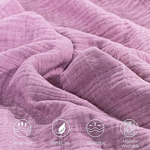 SE SOFTEXLY Muslin Throw Blanket, 4-Layer Dyed Yarn, 50”x60”, Purple - Image 2