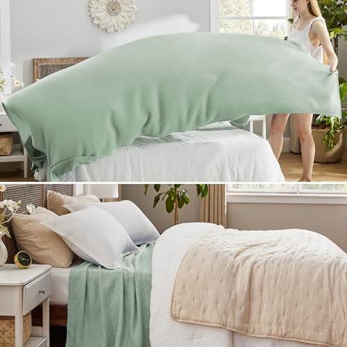 Bedsure 100% Cotton Blanket, Herringbone Weave, Queen Size, Sage Green - Image 4