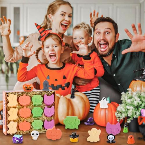 Vellibring 12Pcs Halloween Bath Bombs with Surprise Toys Inside, Trick or Treat Present Set Ghost Shape Organic Natural Bubble Bath Fizzy for Kids Boys Girls - Image 7