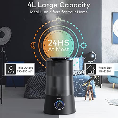 Humidifiers for Bedroom - 4L Cool Mist Humidifier Top Fill Oil Diffuser Quiet Ultrasonic Humidifiers for Home Large Room with Adjustable 360° Rotation Nozzle, Auto Shut-Off, Humidifiers for Baby - Image 3