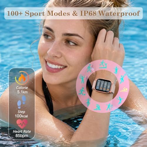 Pink Smart Watch for Women Android & iPhone, 1.83" HD Touchscreen, 24/7 Heart Rate, Sleep & Fitness Tracker, Answer/Make Calls/100+ Sports Modes/Message Reminder, IP68 Waterproof, Pedometer, 2 Bands - Image 4