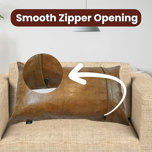 LL LEATHER LOVERS 100% Lambskin Leather Pillow Cover - Sofa Cushion Case - Decorative Throw Covers for Living Room & Bedroom, Gold Crunch Plain Pack of 1-14X22 Inch - Image 5