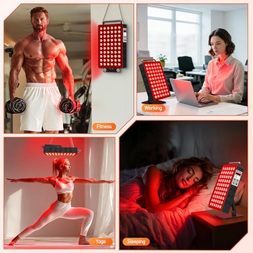 Red Light Therapy Panel 5 Wavelength 60 Dual Chip LEDs 630+660+810+830+850nm Red and Near Infrared Lamp Therapy Device 100W with Timer & Stand for Body Pain Relief Face Skin Health Sleep Black - Image 5
