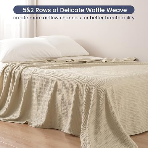 PHF Lightweight Waffle Weave Blanket Twin Size 66"x 90", Soft Woven Summer Blanket for Hot Sleepers - Aesthetic Home Decor for Couch Bed Sofa, Pet Friendly, Khaki - Image 4