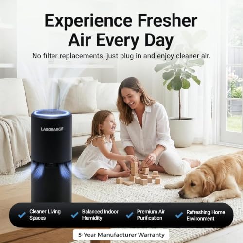 Lab Charge Small Ionic Air Purifier for Home & Bedroom – Silent HEPA Filter – Covers 250 Sq Ft - Free Cleaner for Pets, Hair, Smoke, Dust, Odors & Dander – Compact & Black Design - Image 4