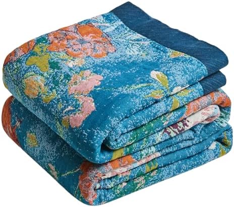 MSGKV Boho Throw Blanket 50"x60" 100% Cotton Floral Bird Throw for Couch by MSGKVHomeTextiles