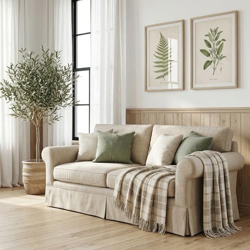 Americanflat 50x60 Throw Blanket - Soft and Breathable Cotton Throw Blanket for Couch, Bed, Chair - Decorative Blankets Perfect for Home, Office, or Outdoor Use - Cream and Beige Plaid Design - Image 4