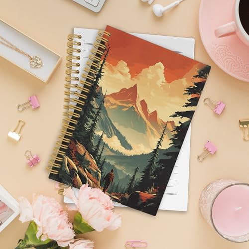 Vintage Mountain Hiking Spiral Notebook, Nature Hiker Journaling Notebooks for Men Women, Forest Scenery Hardcover Journals for Office 160 Pages 5.5 x 8.3 Inch, Hiking Gifts for Women Men - Image 2