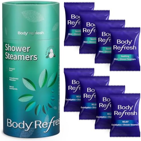 Shower Steamers Aromatherapy - 8 Pack Shower Bombs with Essential Oils, Eucalyptus for Shower， Eucalyptus Mint Shower Steamer for Women Men, Stress Relief Home Spa Relaxation Self Care by BodyRefresh