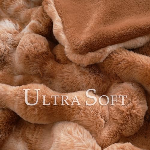 BENVWE Faux Fur Throw Blanket for Couch - Fluffy Soft Thick Bubble Blanket for Living Room Home Decor - Fathers Day Birthday Gifts for Women Men, Tie-dye Caramel, 50" x 60" - Image 3