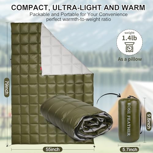 Down Camping Blanket - Lightweight, Packable, Warm & Puffy Outdoor Travel Quilt for Sleep, Hiking, Backpacking, Stadium, Festivals, Water-Resistant Sleeping Bag 55"x79" - Image 4