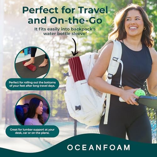 Oceanfoam Ripple Travel Foam Roller (11" x 3.35") Firm Mini Foam Roller for Physical Therapy, Deep Tissue Massage, Back Pain - High Density, Ergonomic Wave Textured - Yoga, Pilates, Exercise (Maroon) - Image 5
