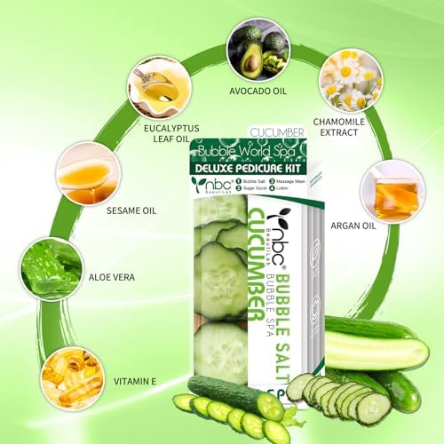 Pedicure Kit Foot Soak Set: Bubble Salt, Sugar Scrub, Massage Mask, Massage Lotion in a Box, 4 Step Foot Spa Kit for Dry Feet,Tired Feet(1 Set Cucumber) - Image 4