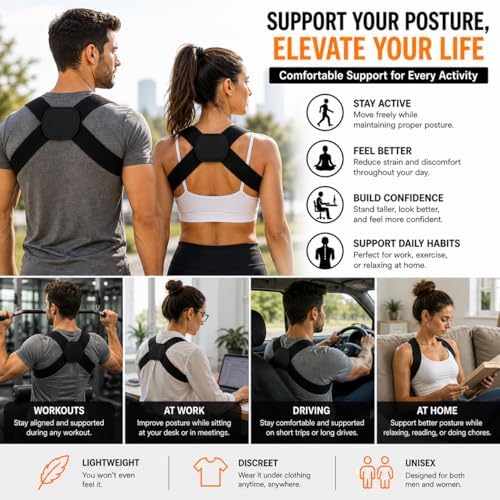 Slim Lightweight Posture Corrector for Men & Women – Invisible Upper Back Support Brace for All-Day Wear – Comfortable Under Clothing – Black (Medium) - Image 2
