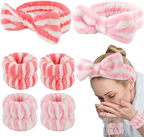 WHAVEL 6PCS Spa Headband and Wristbands Set, Face Wash Headband Wrist Bands for Washing Face Makeup Skincare Hair Band Skin Care Accessories Tools by Whavel