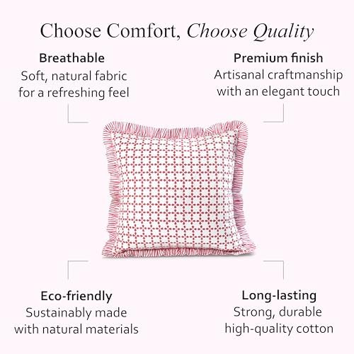 CPC Magenta Pink Hand Block Print 100% Cotton Ruffle Throw Pillow Cover 18x18 inch with Hidden Zipper Decorative for Couch, Bed, Sofa, Farmhouse, Cottagecore Decor Gift Christmas Fall Thanksgiving - Image 6