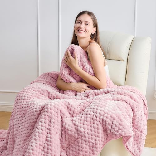 Fleece Weighted Blanket for Adults 60" x 80" 15lbs Fuzzy Blankets, Pink - Image 2
