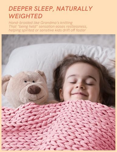 YnM Cooling Weighted Blanket, 100% Cotton Handmade Chunky Knitted Blanket, Weighted Lap, Breathable Heavy Blankets, Machine Washable Throw for Sleep or Home Decor (Light Pink, 35x40 Inch, 5lbs) - Image 4