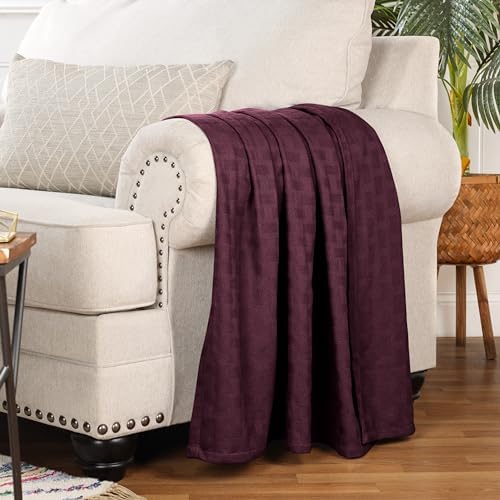 Superior Cotton Blanket Breathable All Season Comfy Bedding, Throw, Plum - Image 6