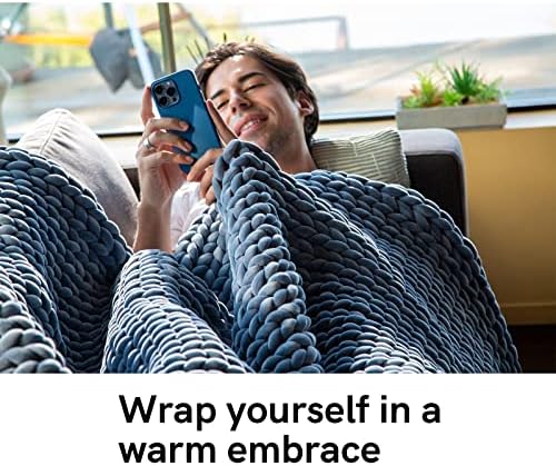 YnM Velvet Weighted Blanket, Handmade Chunky Knitted Design, Soft and Cozy, Temperature Regulating and Breathable, Machine Washable Throw for Sleep or Home Decor (Blue, 60x80 Inch, 15lbs) - Image 3
