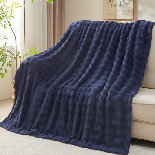 NEWCOSPLAY 3D Bubble Flannel Throw Blanket for Couch Dark Navy, 50"×60" by NEWCOSPLAY