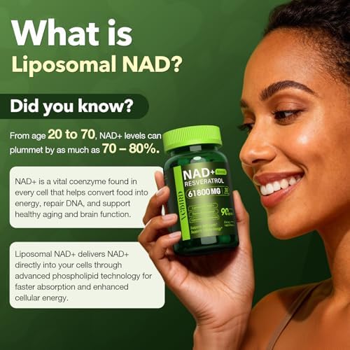 Liposomal NAD Supplement with Resveratrol 1200mg Per Serving – NAD Resveratrol for Women & Men – High Purity 1200mg NAD+ Supplement for Energy & Healthy Aging, Glutathione, Turmeric – 90 Count - Image 2