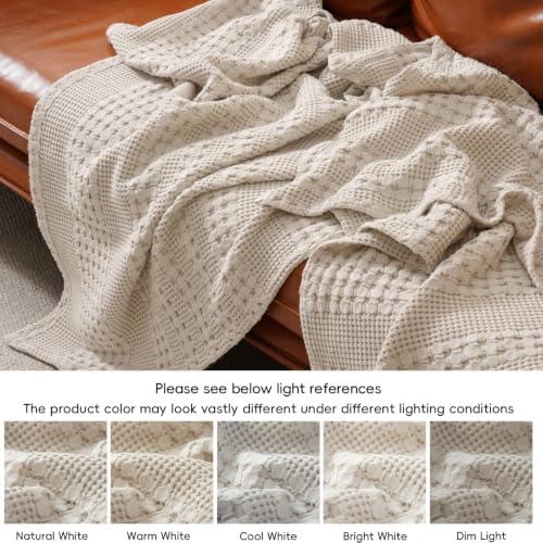 PHF Lightweight 100% Cotton Waffle Blanket for Bed, Queen, Light Taupe - Image 6