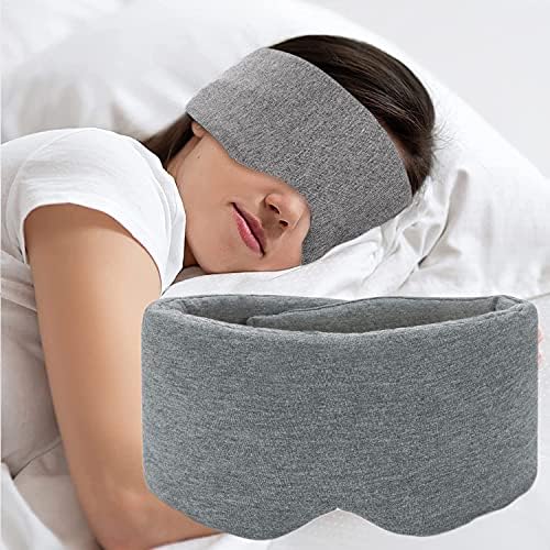Sleep Mask for Men Women,100% Cotton Sleep Eye Mask with Fully Adjustable Strap, 100% Light Blocking Eye Mask for Sleeping, 0 Pressure Eye Covers for Travel Yoga Nap (Gray) by SUWEISHI