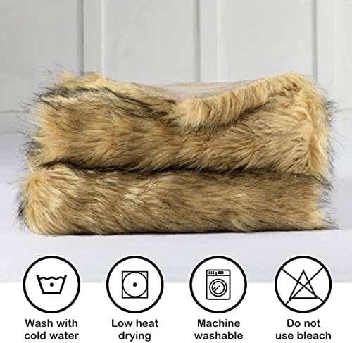 Luxury Plush Faux Fur Throw Blanket, Long Pile Golden Yellow with Black Tipped Blanket, Super Warm, Fuzzy, Elegant, Fluffy Decoration Blanket Scarf for Sofa, Armchair, Couch and Bed, 50''x 60'' - Image 4