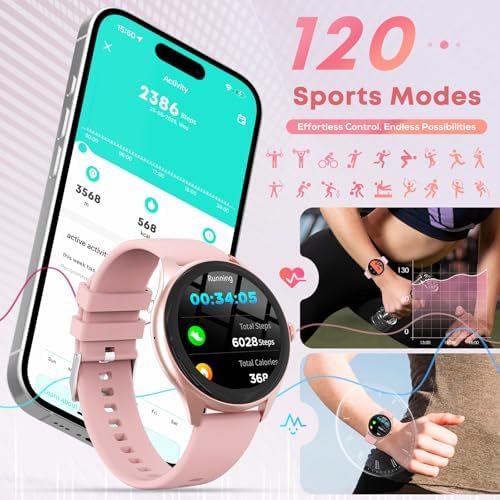 Smart Watch for Women, 1.39" HD Touchscreen Smartwatch with 120 Sports Modes, AI Voice Assistant, Heart Rate/Sleep Monitor, Bluetooth Call & Music Control Fitness Watch for iPhone/Android (Pink) - Image 4