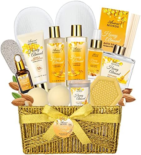 Bath and Body Gift Set, 15pcs Honey Almond Gift Basket for Women Mom Sister by Ariosemonde