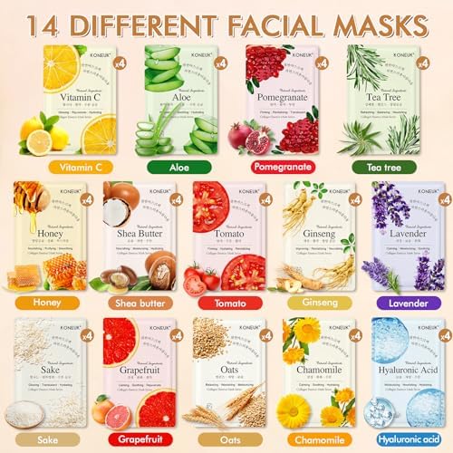 KONEUK 56 Pack Sheet Face Masks Skincare for Women, Hydrating Face Masks - Image 3