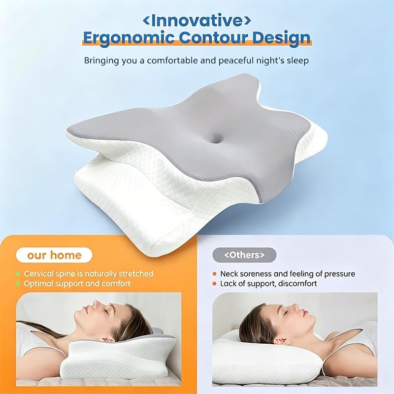 Cooling Neck Support Pillow, Adjustable Cervical Memory Foam for Pain Relief, Odorless Ergonomic Orthopedic Bed Pillows for Side Back Stomach Sleepers, Cozy Sleeping (Grey) - Image 2