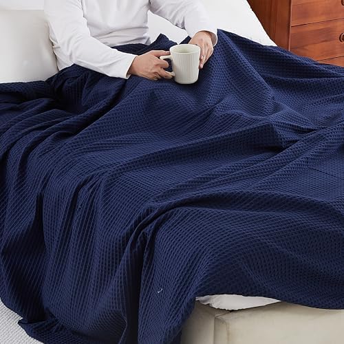 100% Egyptian Cotton Waffle Weave Throw Blanket for Bed Couch Sofa Home Decor, Soft Lightweight Bed & Couch Blanket for All Seasons (Navy Blue - Throw Size - 50 * 60") - Image 6