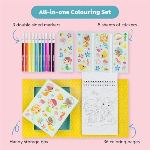 Tiger Tribe Coloring Set - Mermaids, Activity Set for Kids, incl. Stickers & Markers Portable Storage Box, Perfect for Travel, Great Gift - Image 2