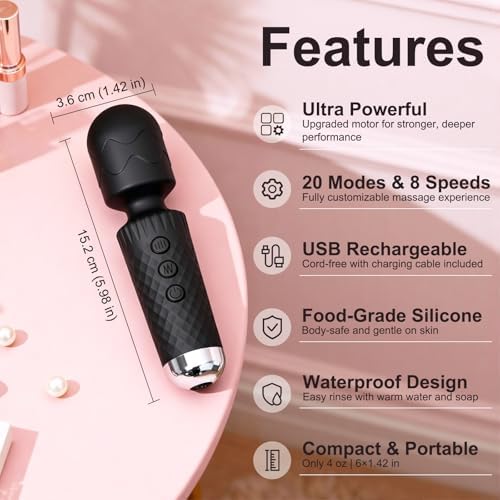 Upgraded Handheld Rose Black Mini Massager Tool for Muscle Relax, 20 Modes - Image 2