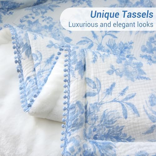 Viviland Cooling Muslin Blanket Queen Size for Bed Summer Gauze Blanket for Adults Breathable Lightweight Soft for Hot Sleepers Linen Blue Nerrah 90 x 90 Inches - Image 3