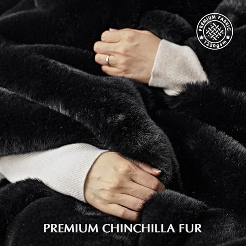 EVERGRACEHOME Faux Chinchilla Fur Throw Blanket, 60"x80", Black Noir Mink - Image 3