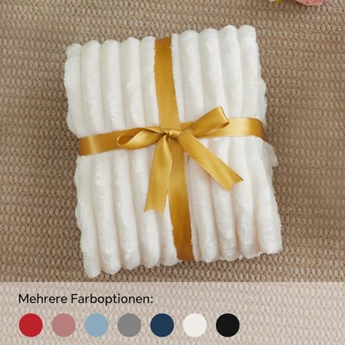 BEDELITE Ribbed Fleece Throw Blanket for Couch, Cream, 50"x70" - Image 6