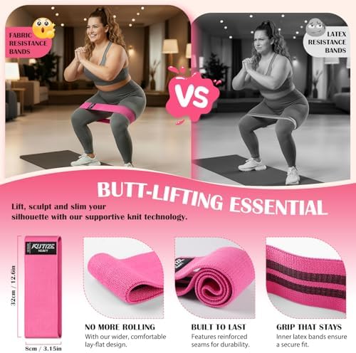 KUTIZE Ankle Resistance Bands with Cuffs & Fabric Resistance Bands Set - Legs & Glutes Workout Equipment for Women & Men, Home Gym Heavy Exercise Bands for Hip, Yoga, Strength Training, Rehab, Pilates - Image 4