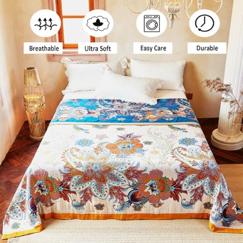 VANJOROY Boho Throw Blanket, 100% Organic Cotton Breathable Skin-Friendly Ultra Soft Bed Quilt Throw - All Season Floral Bird Farmhouse Décor Luxury Blanket for Sofa Couch Chair and Gift. 80" x 90" - Image 3