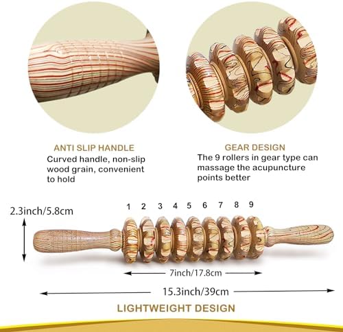 Wooden Massager Handheld Roller Trigger Point Massager Stick for Fascia, Cellulite, Muscle & Abdomen , Body Therapy Massager, Muscle Belly Relief Tool… - Image 2