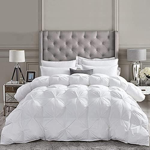 Luxurious Goose Down Feather Fiber Comforter Duvet Insert, Exquisite Pinch Pleat Design, Oversize California King/Cal King White 108 x 98, 100% Egyptian Cotton, 75 oz. Fill Weight, White by EgyptianBedding