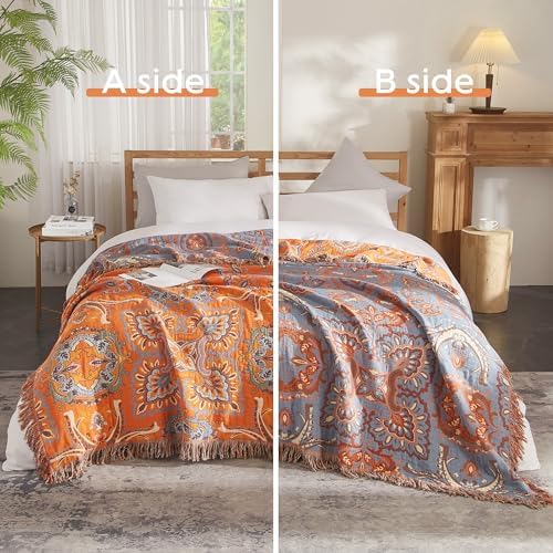 Boho Throw Blanket for Bed 80”x90”, 100% Cotton Blanket for Couch Sofa - Image 2