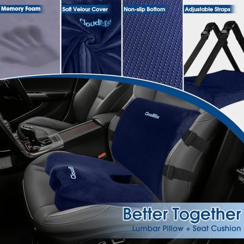 CloudBliss Ergonomic Seat Cushion & Lumbar Support Pillow Set, Blue, XL - Image 4